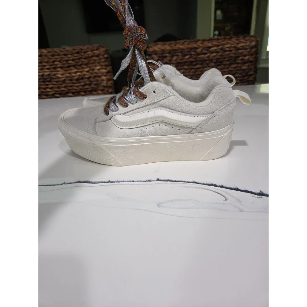 Vans Knu Skool Stack Platform Shoes White/Multi Color Laces Women’s SZ 6 Shoe B2